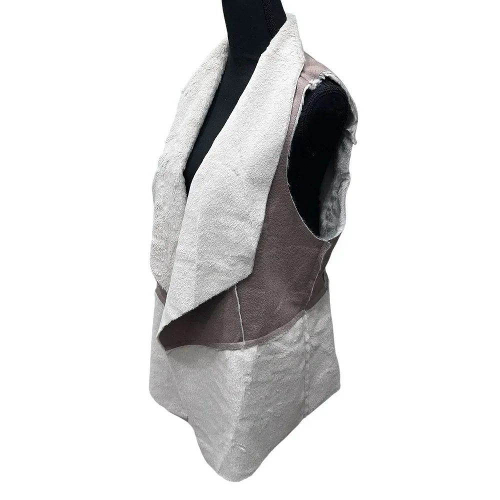 Chicos‎ Vest Medium (2) Suede & Faux Fur Vest Brown Cream NWT